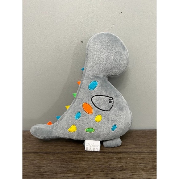 Stephan Baby Grey Dinosaur with Colorful Spine Spikes Plush - Picture 3 of 5